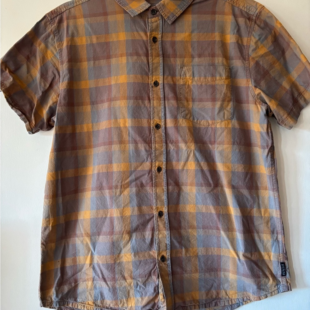 Prana Men's Casual Plaid Shirt - Brown and Orange Plaid